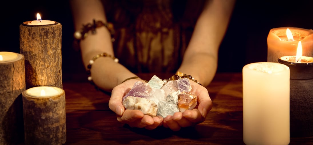 Fortune Teller Holding Healing Stones 